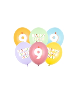 Globos Latex 30cm H.Bday 9 Mix ***OFERTA DTO NO ACUMULABLE