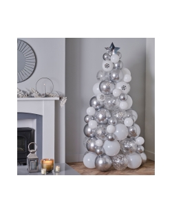 Kit Globos Latex Arbol Navidad Plata Y Confeti ***OFERTA DTO NO ACUMULABLE