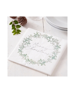 Servilletas Merry Xmas Muerdago Plata 17X17cm ***OFERTA DTO NO ACUMULABLE