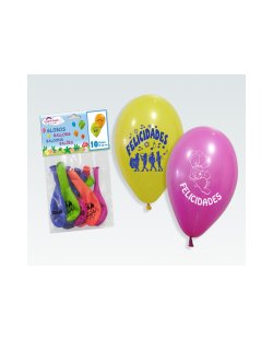 10 GLOBOS LATEX LIRAGRAM FELICIDADES 28cm***OFERTA DTO NO ACUMULABLE